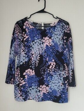 Talbots Petite Womens Sweater Top Size Lp Floral Botanical 3/4 Sleeve Vibrant